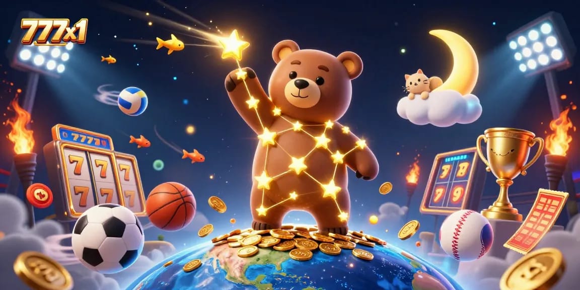 Experience thrilling gameplay at 777x1 with a constellation bear and golden rewards!