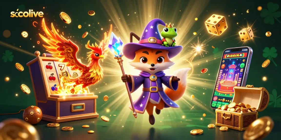 Experience top-tier gambling with socolive's enchanting wizard fox and vibrant casino elements.