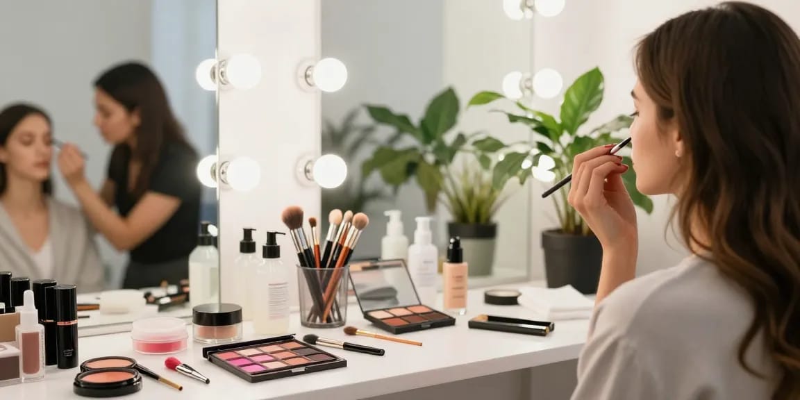 Trucco personalizzato durante una consulenza di bellezza in studio luminoso e accogliente