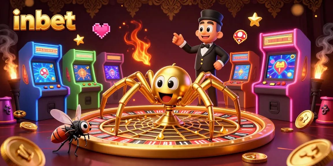 Experience thrilling betting action at inbet with vibrant 3D casino gaming elements and dynamic characters in an engaging scene.