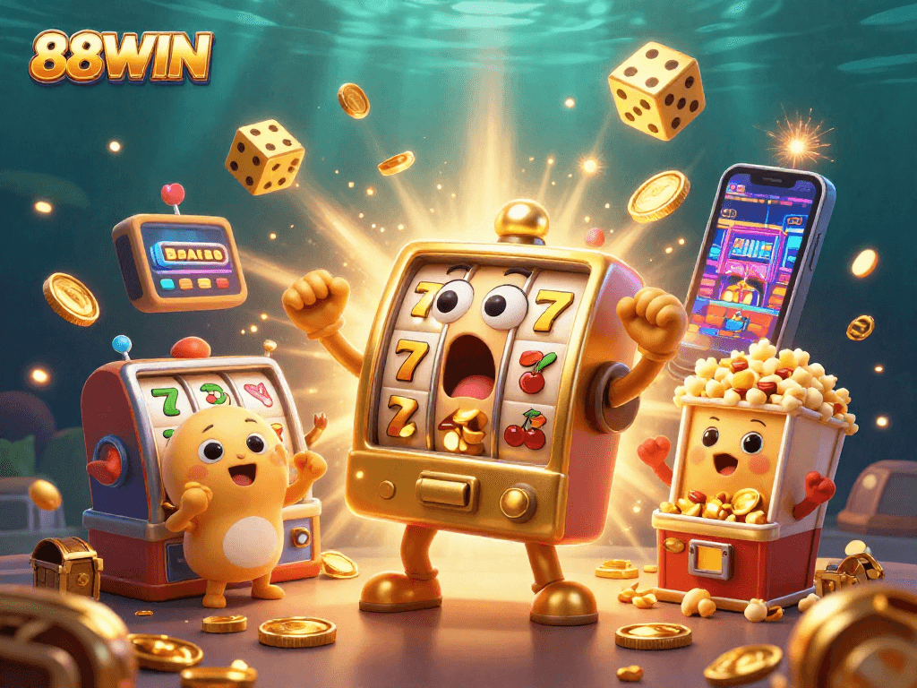 88WIN lets players win jackpots with thrilling slot machine action and golden coins pouring out!