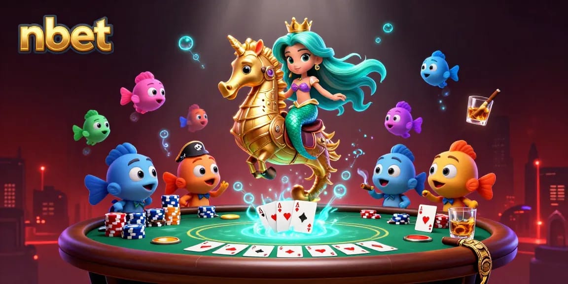 Engage in thrilling nbet action with a vibrant mermaid and casino elements under the sea.