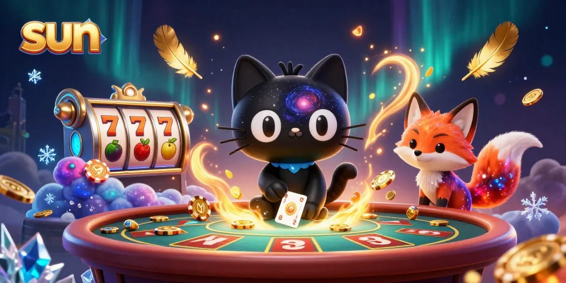 Join the thrilling sun gambling experience with a cosmic cat and nebula fox at a vibrant casino!
