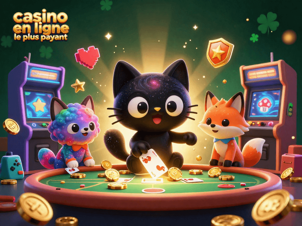 Illustration dynamique de casino en ligne le plus payant avec un chat noir de trou noir au centre.