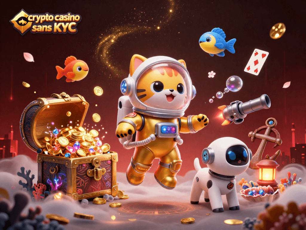 Découvrez les jeux dans un crypto casino sans KYC avec un chat astronaute et un chien robot.