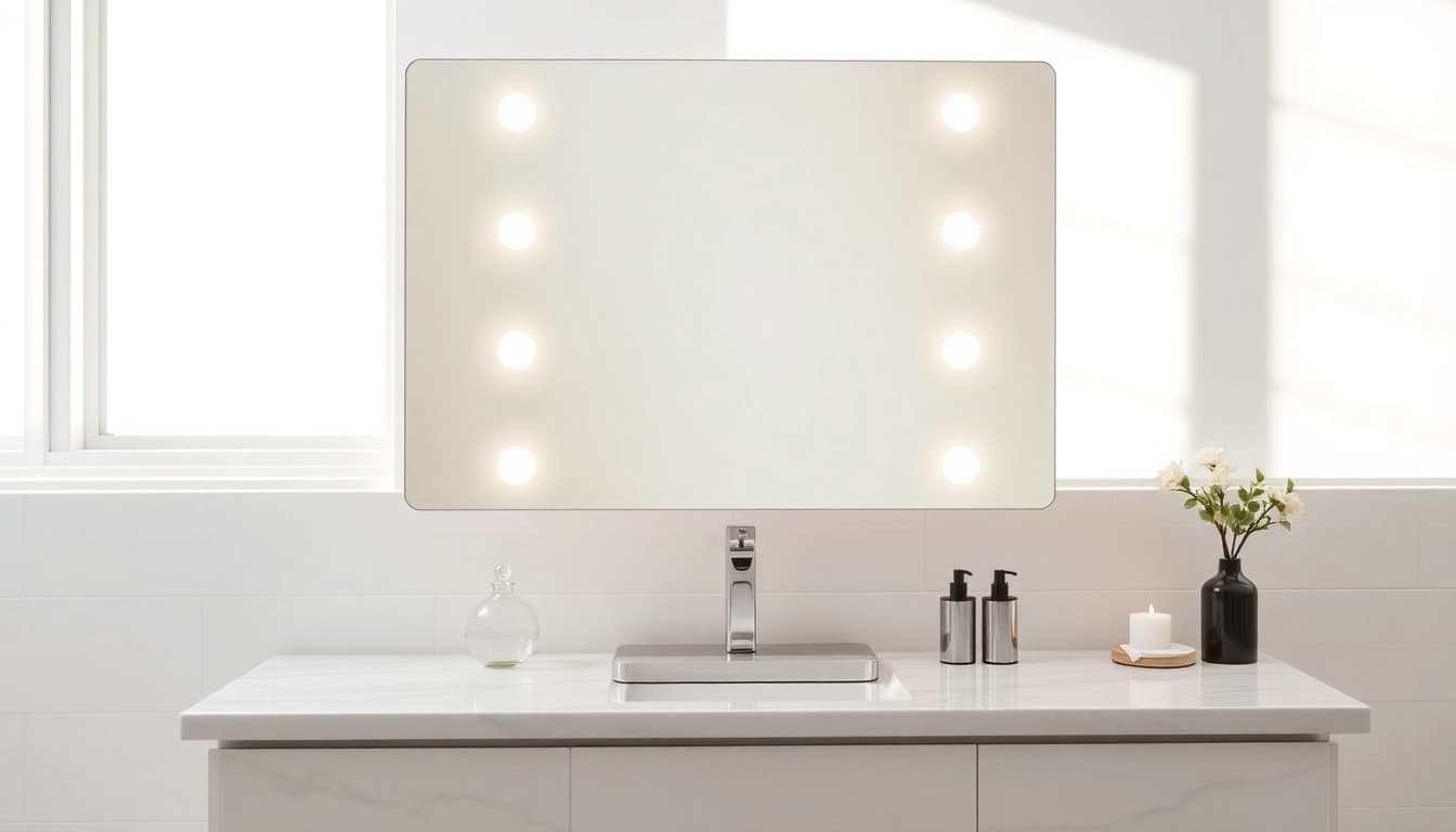 Brightly lit led vanity mirror enhancing a modern bathroom's ambiance and functionality.