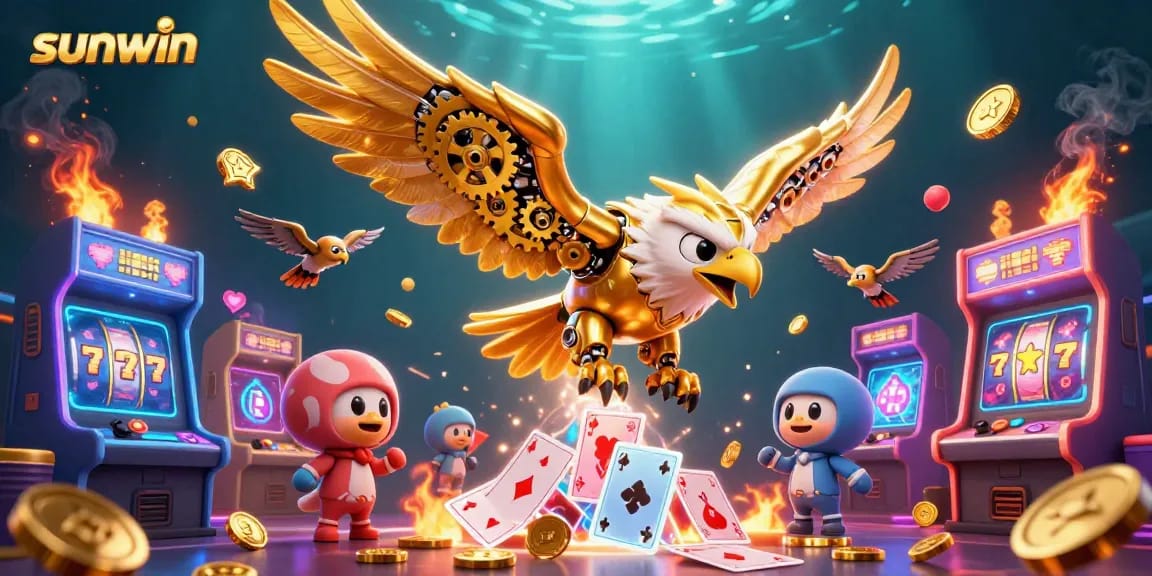 Experience sunwin with a thrilling dive into holographic cards and golden gaming elements.