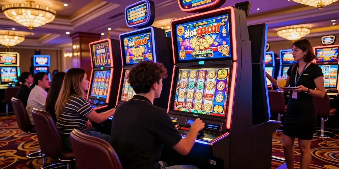 Player winning at a slot gacor machine in a bustling casino