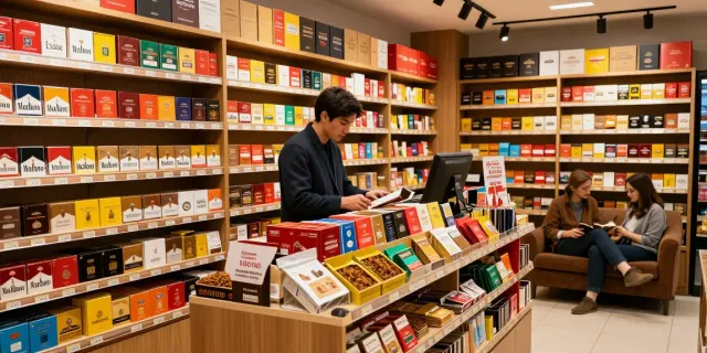 Top smoke cigarettes and tobacco wholesale showcased in a vibrant shop.