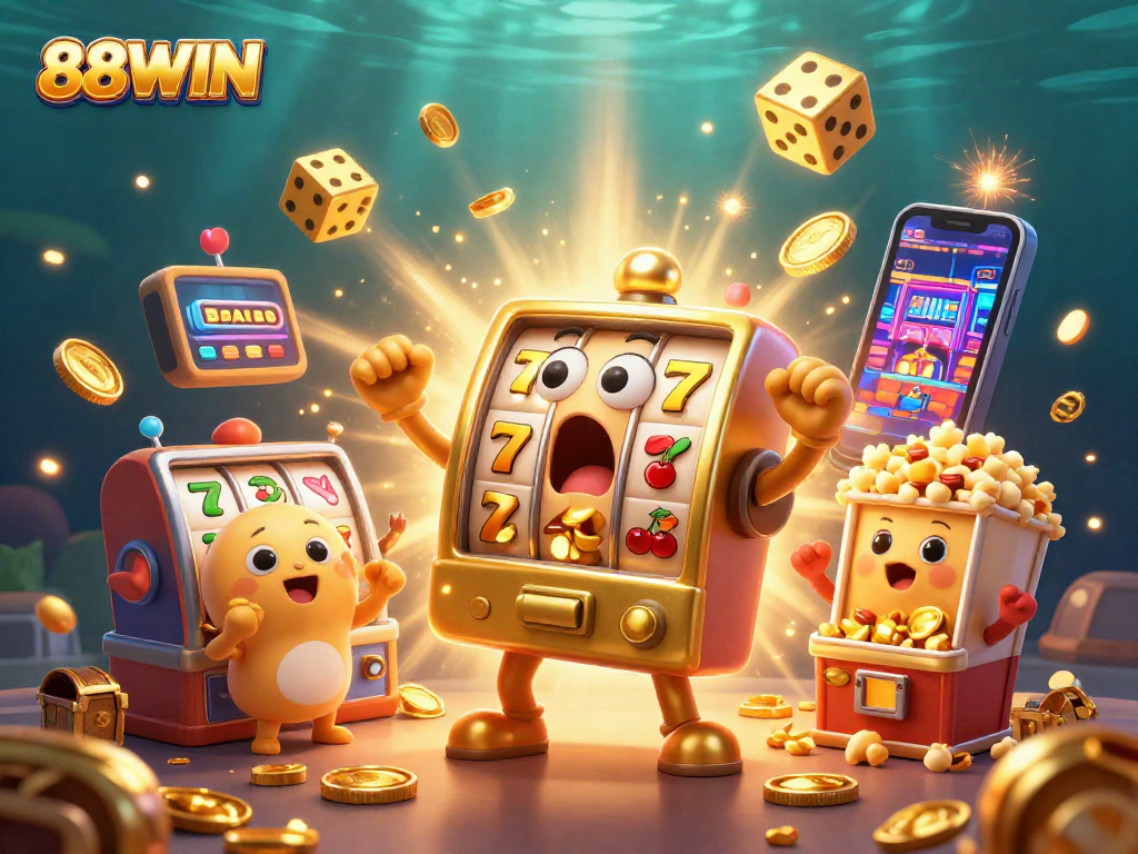 88WIN lets players win jackpots with thrilling slot machine action and golden coins pouring out!