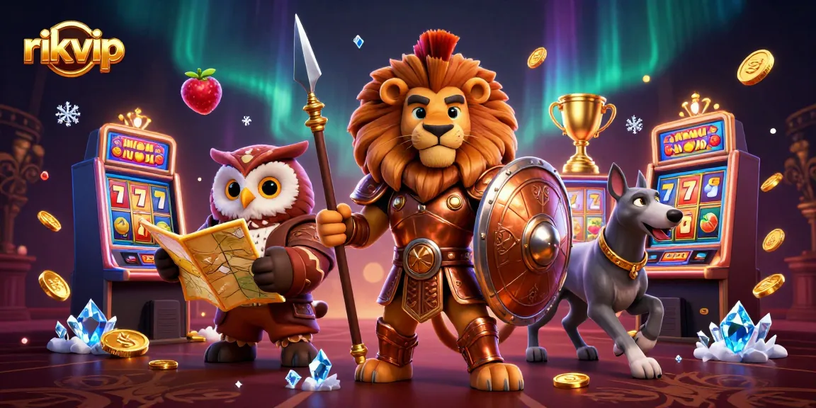 Spin and win at rikvip with animated slots, jackpots, and vibrant casino characters in a dynamic scene.