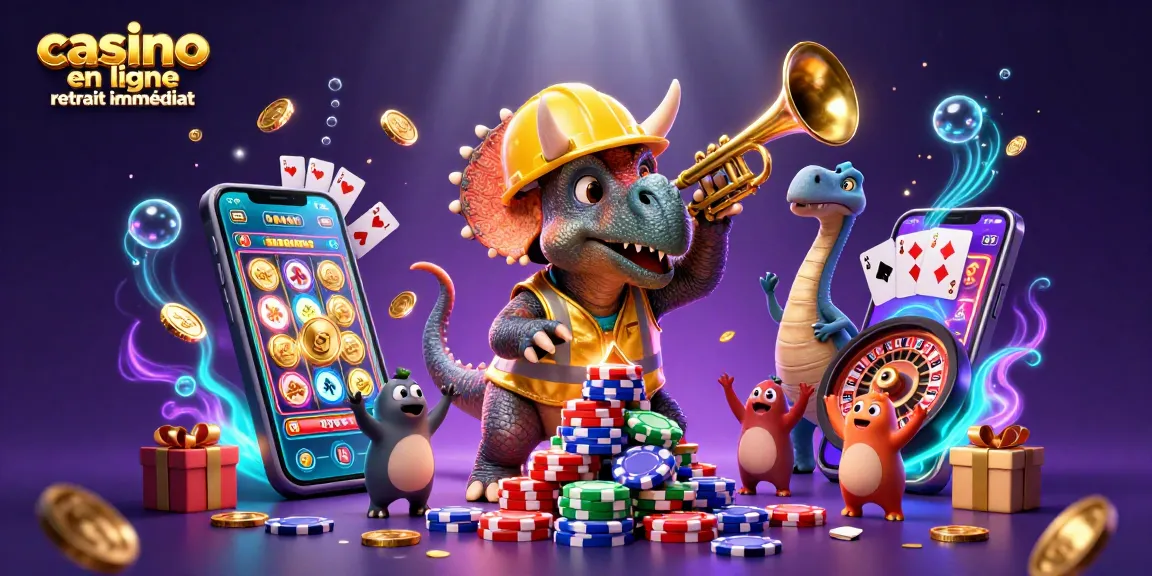 Profitez de l'adrénaline du casino en ligne retrait immédiat avec une scène festive d'animaux de l'époque des dinosaures.