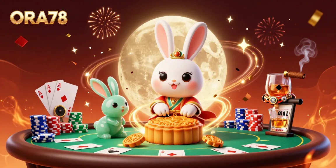 ORA78 menggambarkan kelinci bulan yang sedang memukulkan kue bulan di permukaan bulan dengan chip poker di dalamnya.
