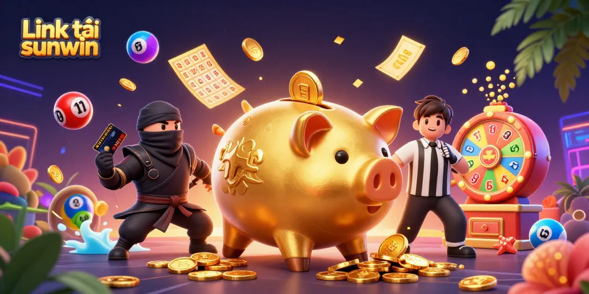 Win big with Link tải sunwin as a golden piggy bank sumo wrestler shakes coins from everywhere in an exciting scene.