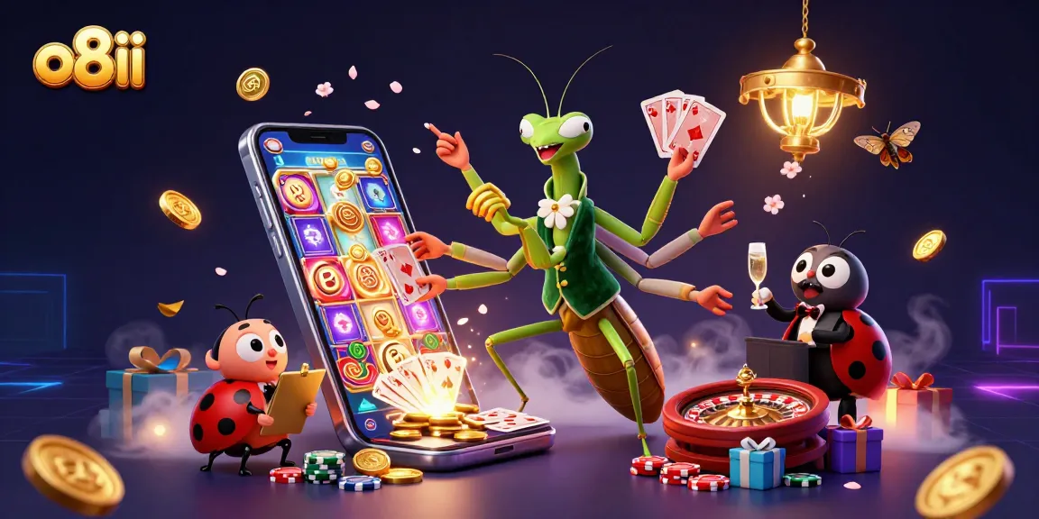 Engage in thrilling games at o8ii with a vibrant casino scene featuring unique characters and dynamic elements.