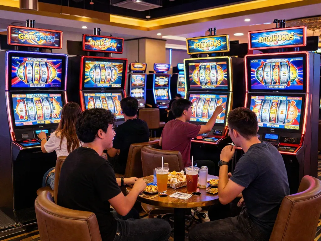 Players enjoying the thrilling experience of slot gacor maxwin games in a vibrant casino environment.