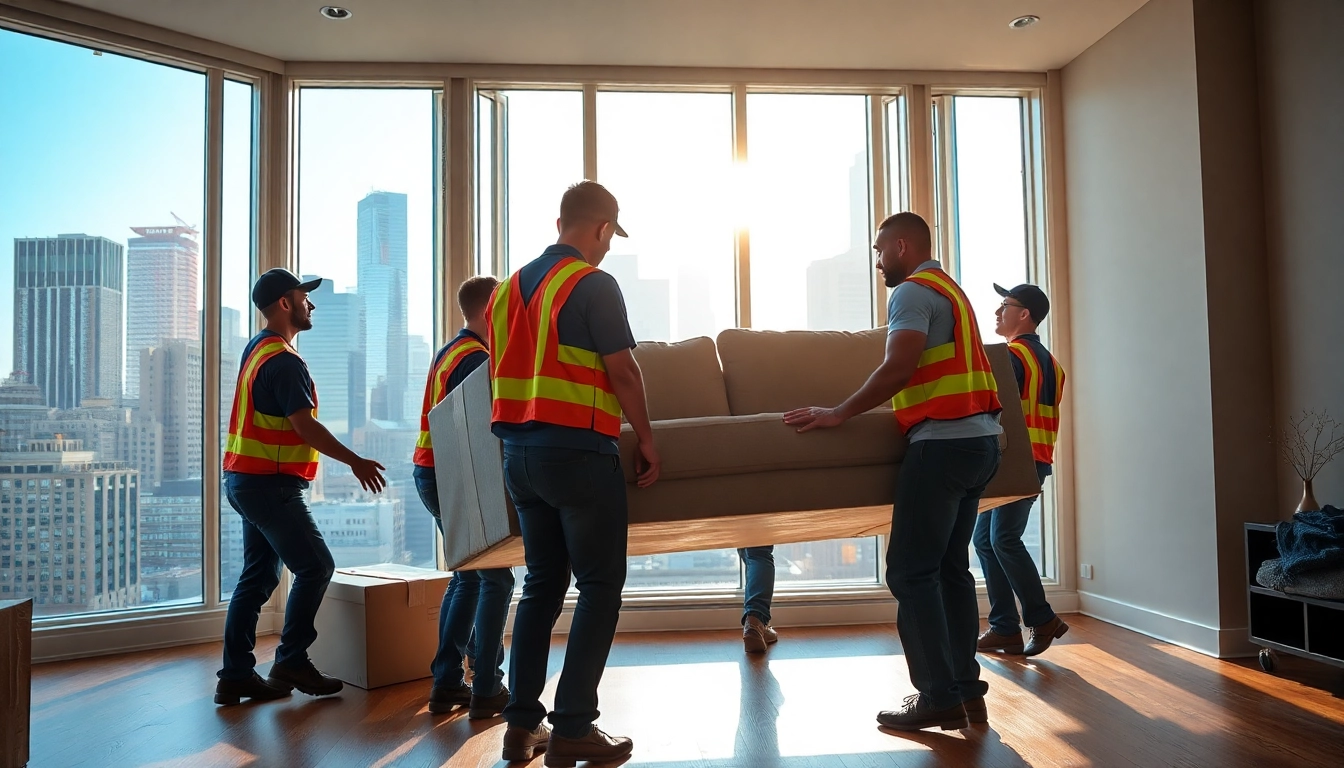 Reliable residential movers nyc efficiently lifting a sofa during a busy move.