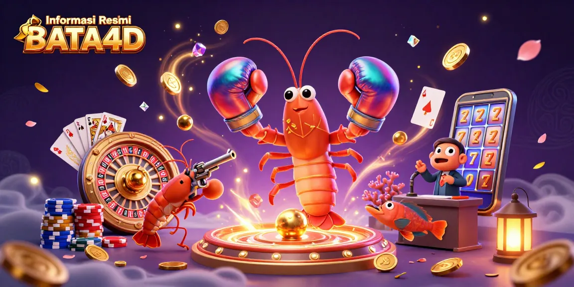 Cascading golden coins and vibrant gems animate around Informasi Resmi BATA4D's dynamic gambling scene.