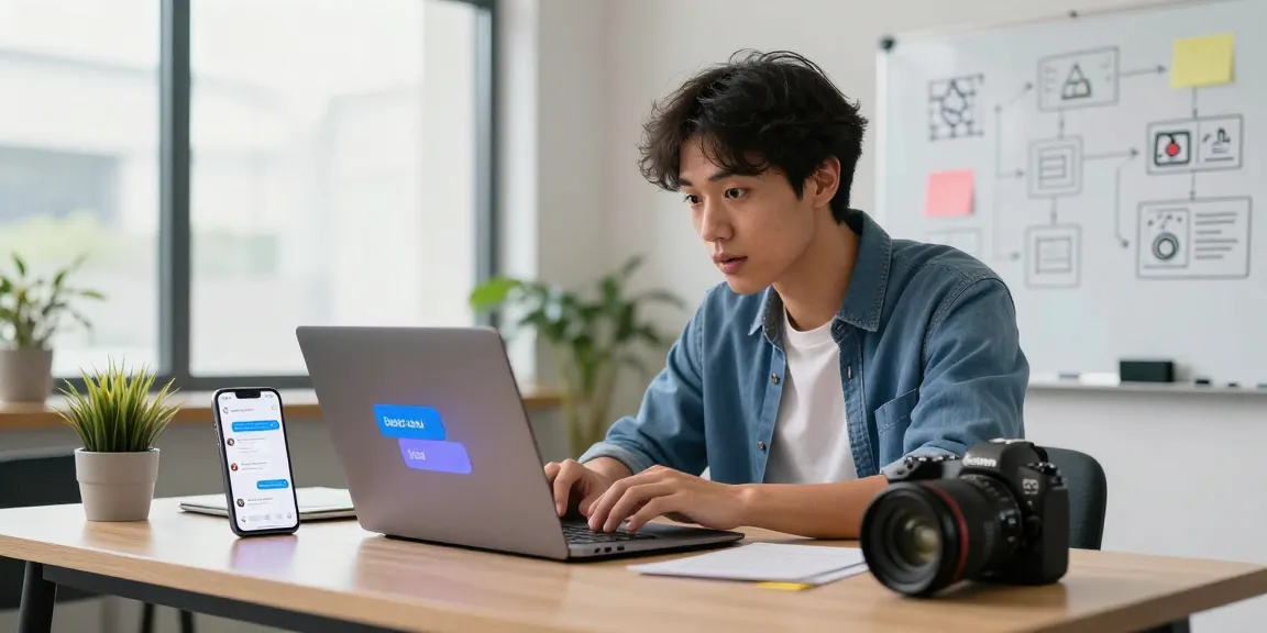 Engaging with spicy chat AI on a laptop at a modern workspace, highlighting digital communication.