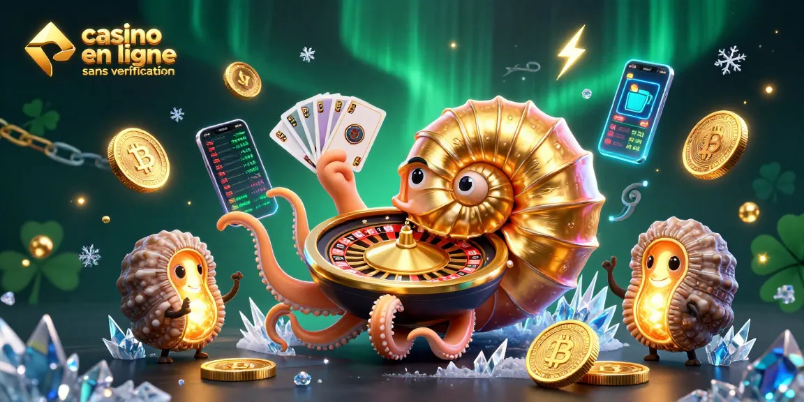 Jouer sur un casino en ligne sans vérification avec un nautilus géant et des éléments de jeu numériquement stylisés.
