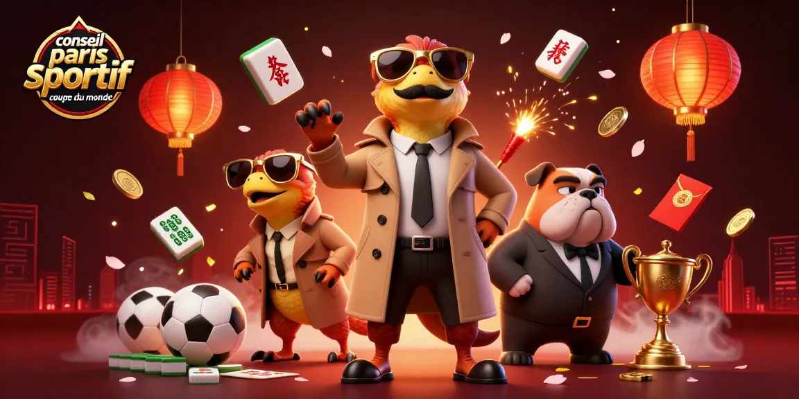 Conseil paris sportif Coupe du Monde : raptors en trench coat et un bulldog, ambiance casino vibrante.
