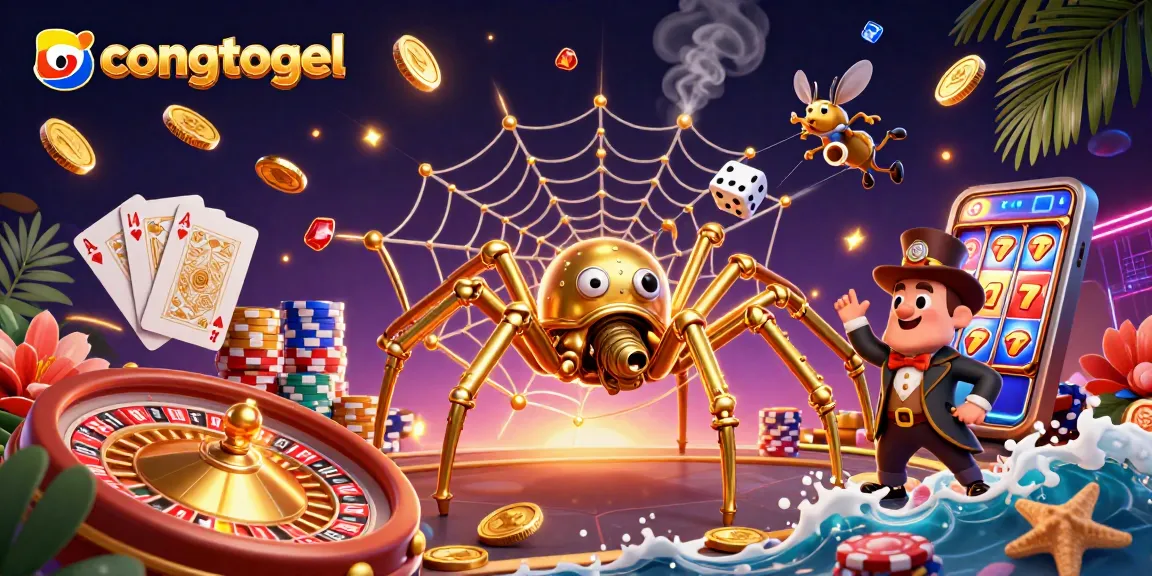 Spin to win with congtogel; a lively 3D scene showcasing a golden spider web of luck.