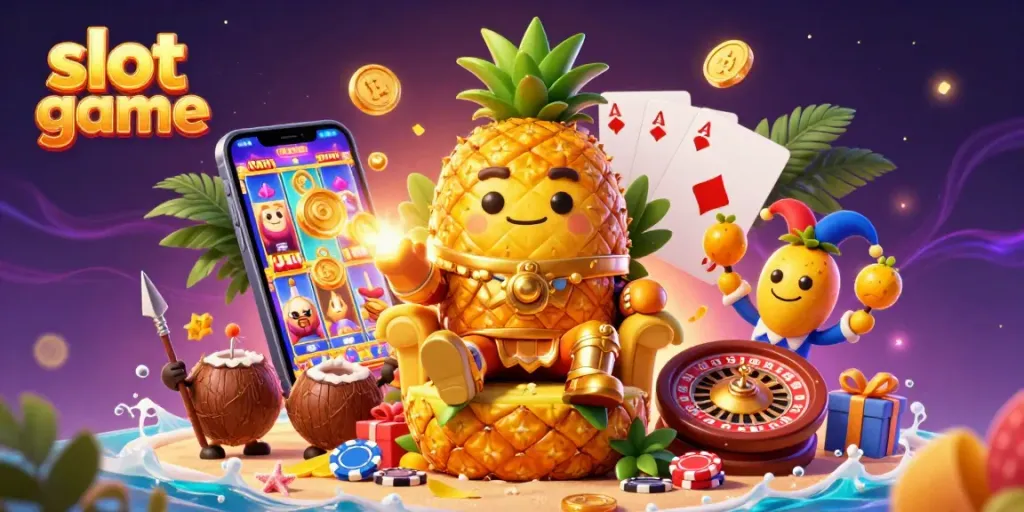 Explore engaging slot game features in this colorful casino-themed 3D illustration.