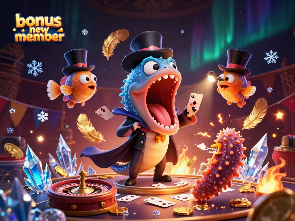 Engage with the excitement of the bonus new member offers in a vibrant 3D casino scene.
