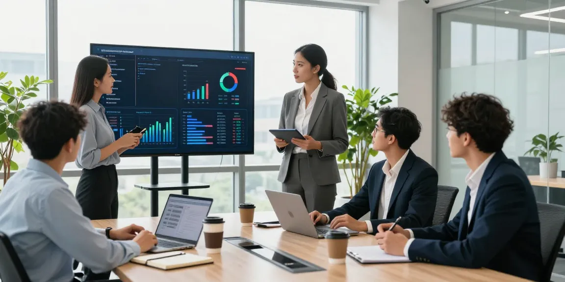 Team collaborating in a modern office showcasing online marketing bureau Gouda strategies with digital devices and analytics.