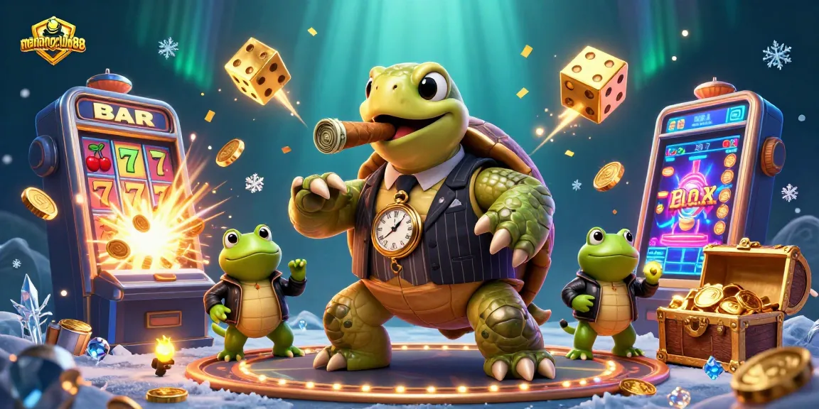 Win big at menanggclub88 with a lively 3D casino scene featuring unique characters and vibrant game elements.