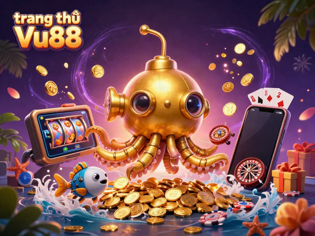 Experience excitement at trang chủ Vu88 with a thrilling 3D casino scene featuring dynamic game elements.