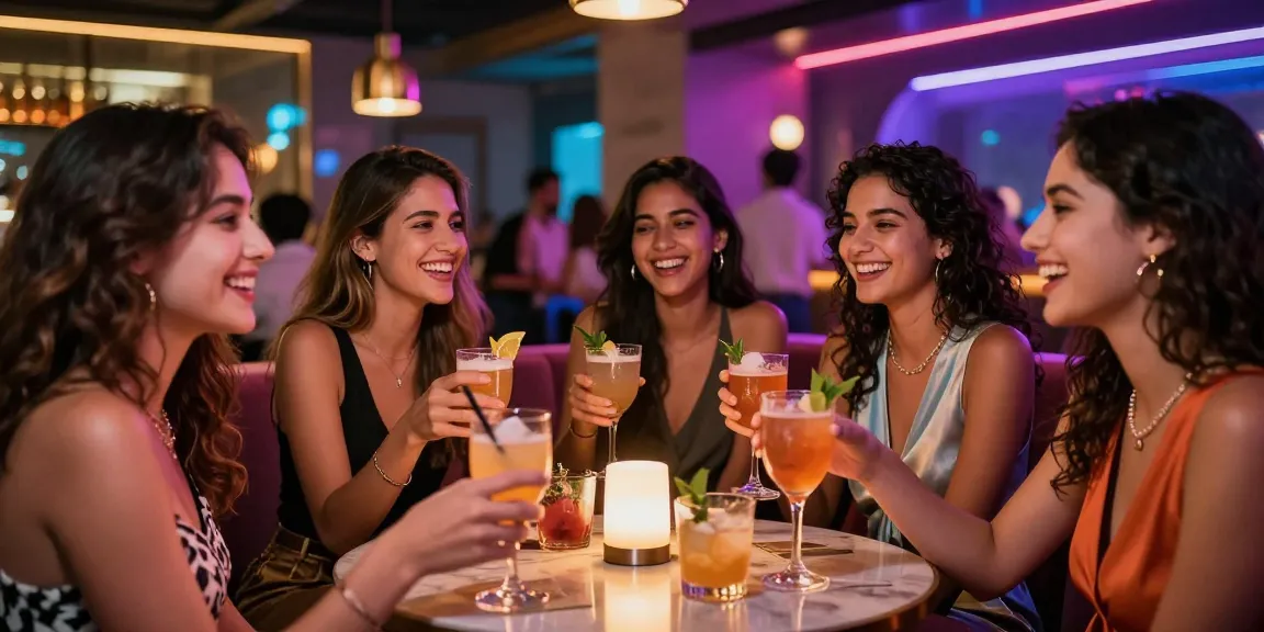 Gái gọi vui vẻ cùng bạn bè trong không gian bar sôi động