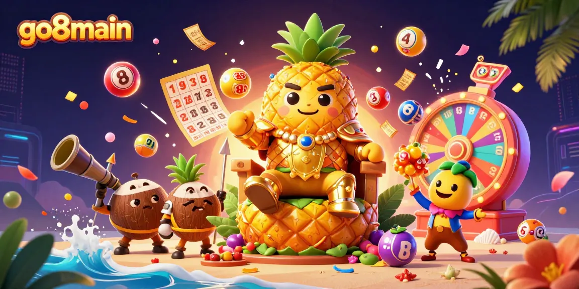 Step into the excitement of go8main as the golden pineapple king rules over a vibrant beach casino scene filled with dynamic lottery elements.