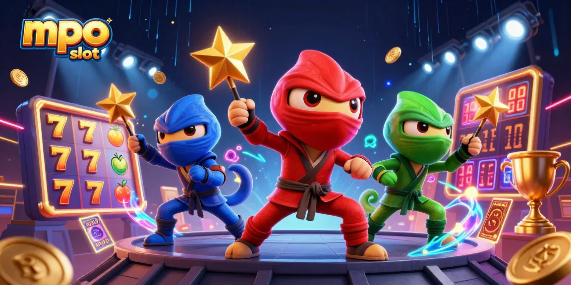 View the dynamic action with mpo slot as ninja chameleons excel in synchronized casino-themed martial arts.