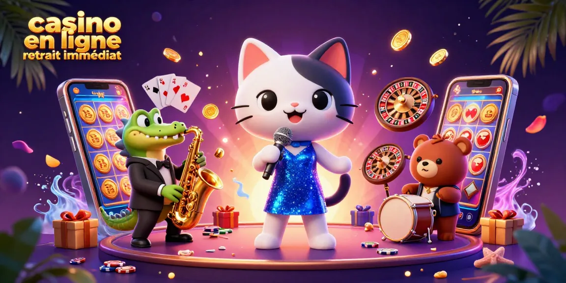 Gagnez avec le casino en ligne retrait immédiat grâce à une illustration captivante de personnages de casino