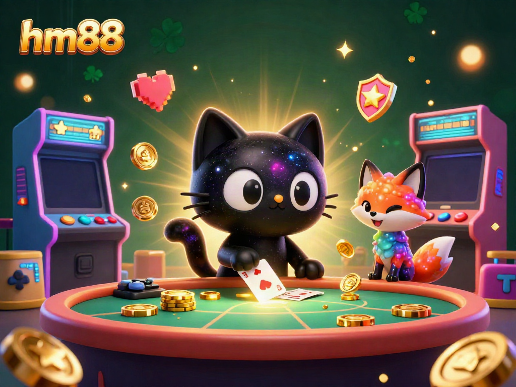 Engage with the vibrant world of hm88, featuring a cosmic casino vibe with colorful characters and gaming elements.