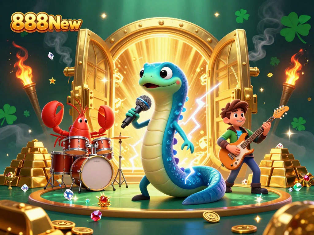 Experience the excitement of 888New with a lively underwater casino scene featuring a DJ eel and vibrant game elements.