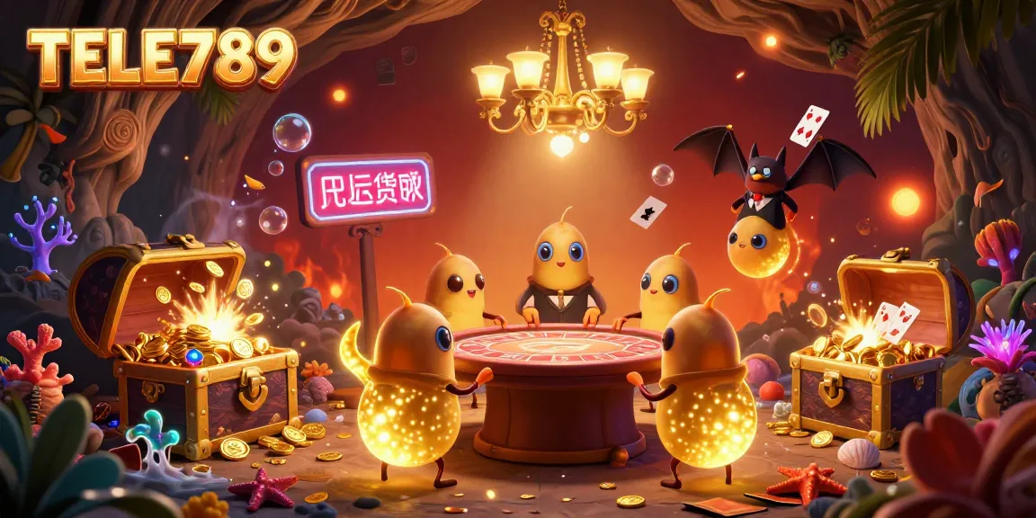Experience the vibrant atmosphere of TELE789, where glowworms illuminate a lively casino scene.