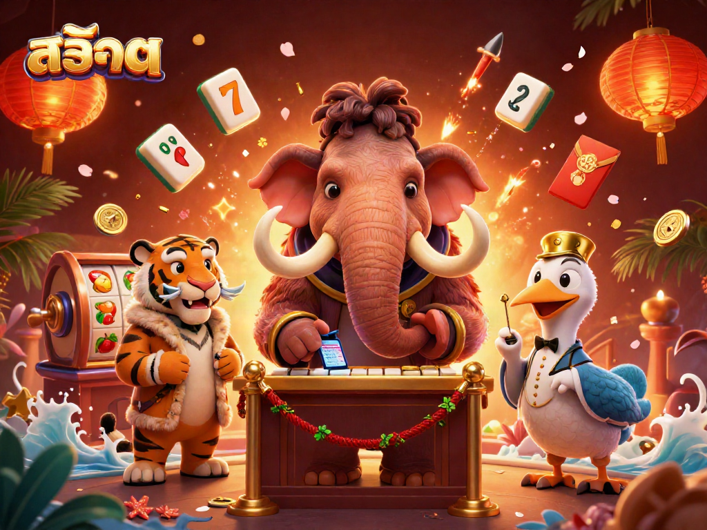 Experience สล็อต excitement through a vibrant casino scene featuring unique characters and game elements.