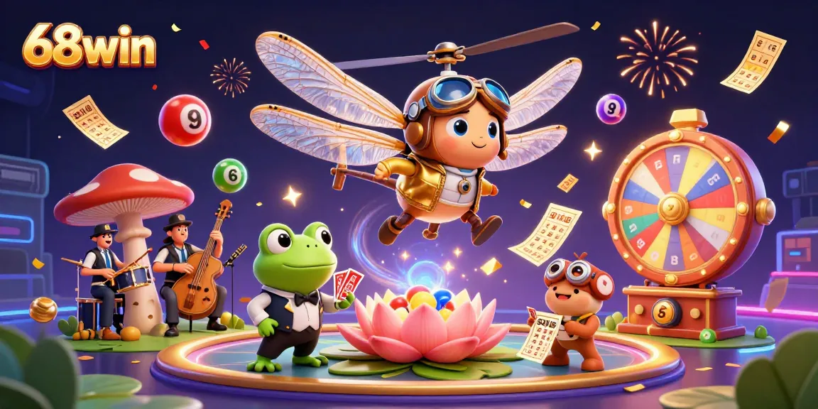 Engage in thrilling gameplay at 68win, featuring vibrant casino elements and joyful characters.