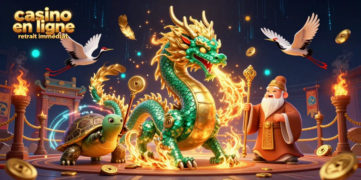 Profitez de gains rapides avec le casino en ligne retrait immédiat, mettant en scène un dragon majestueux et des éléments de jeu captivants.