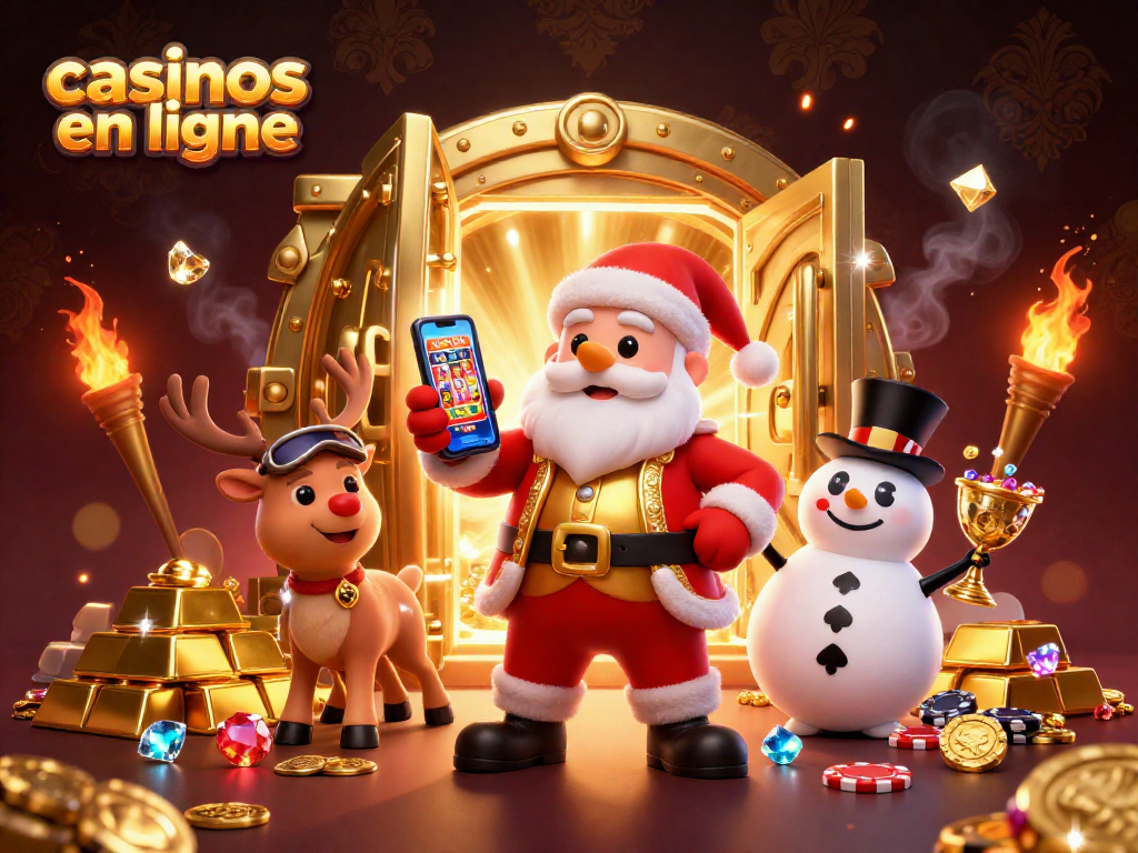 Plongez dans les casinos en ligne avec cette scène animée de Santa Claus et ses amis, pleine de trésors.