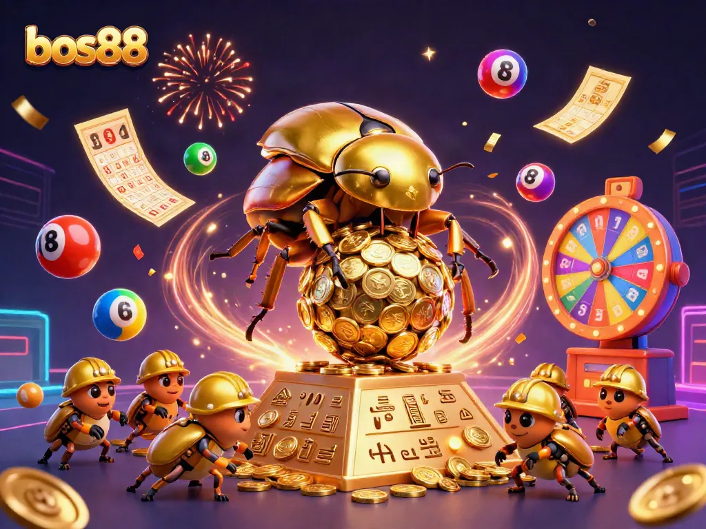 Experience the excitement of bos88 with colorful lottery elements and vibrant casino symbols.
