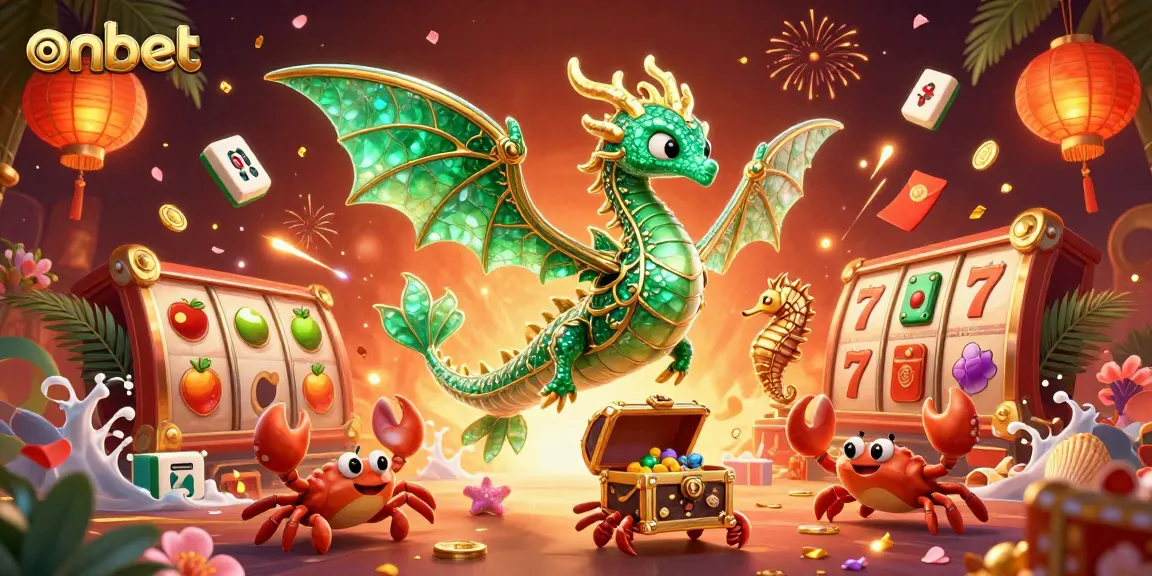 Experience the excitement of onbet with vibrant 3D casino elements and characters in a dynamic scene.