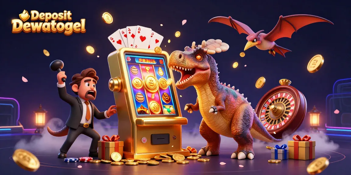 Witness the excitement of Deposit Dewatogel as cartoon dinosaurs create an energetic jackpot scene.
