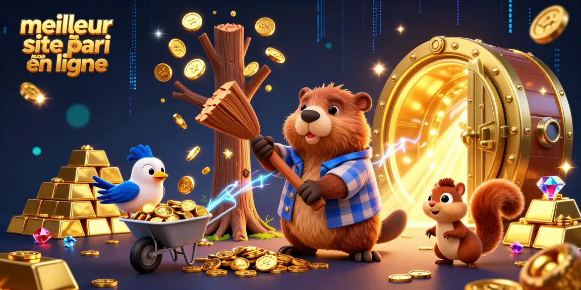 Pariez sur le meilleur site de pari en ligne avec un visuel captivant de personnages animés et éléments riches en or.