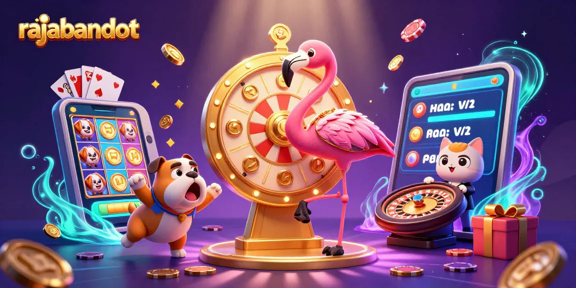 Get ready to win big with rajabandot's vibrant casino game illustration featuring a flamingo host!