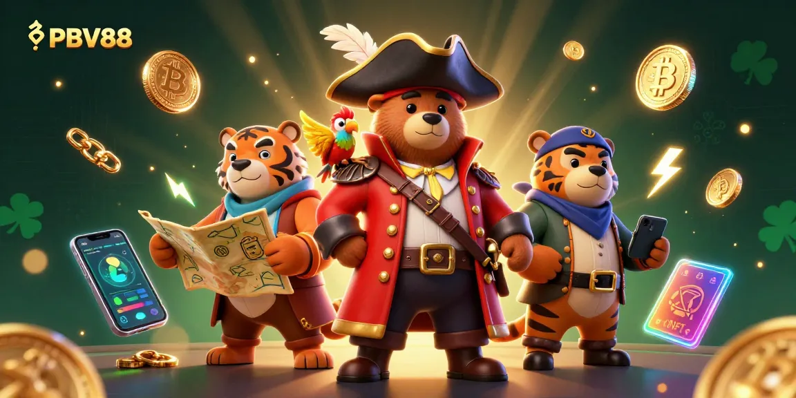 Experience thrilling crypto gaming with PBV88's 3D pirate captain illustration.