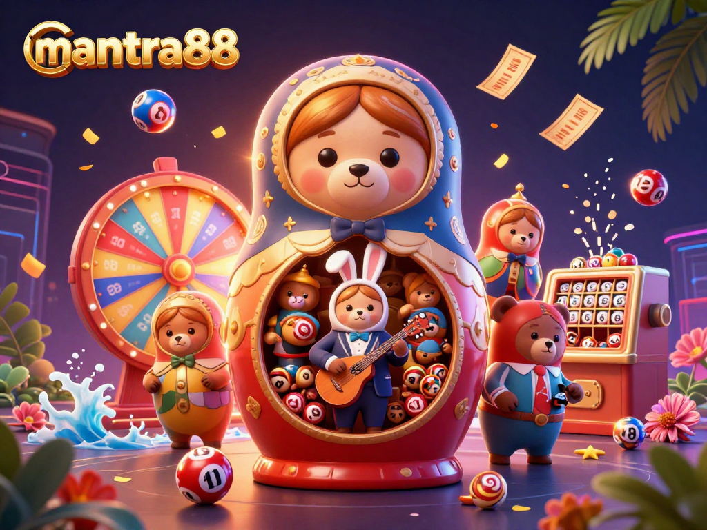 Experience exhilarating gameplay with mantra88’s vibrant casino-themed illustration full of engaging characters and exciting elements.