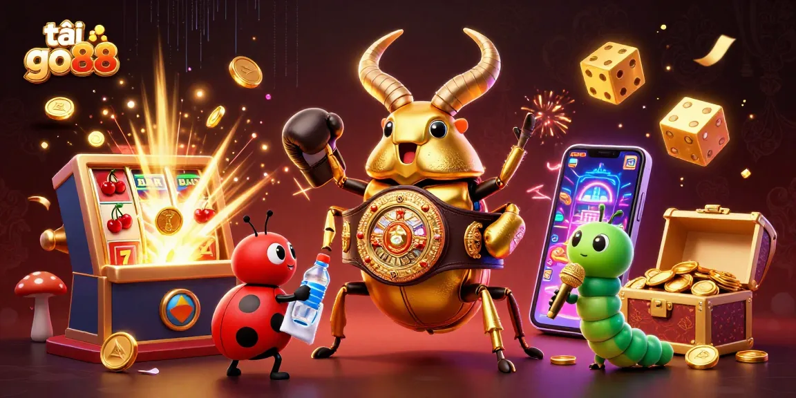 Engage with the vibrant world of tải go88, where a golden stag beetle competes in a dynamic casino scene.